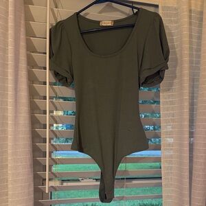 Women's Altar'd State Olive Puff Sleeve Bodysuit